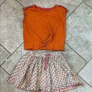 Orange Top and Floral Skirt Set by Mini Boden